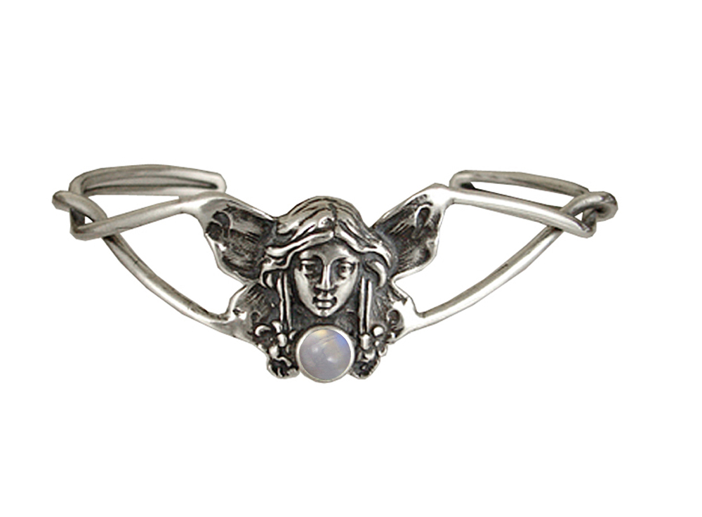 Sterling Silver Victorian Fairy Cuff Bracelet With Rainbow Moonstone